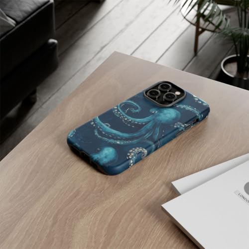 Coque rigide mate iPhone 14 Pro Max motif pieuvre bleue anti-choc