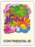 Hawaii - Continental Airlines - Psychedelic Art - Vintage Airline Travel Poster c.1960s - Master Art Print (Unframed) 9in x 12in