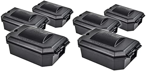 Pest Expert Rat & Mouse Poison Bait Boxes Outdoor Poisoning Stations x 6 - Heavy-Duty, Tamper Resistant, Reusable & Lockable