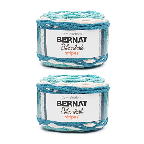 Image of Bernat Blanket Stripes Teal Deal Yarn - 2 Pack of 300g /10.5oz - Polyester - 6 Super Bulky - 220 Yards - Knitting /Crochet