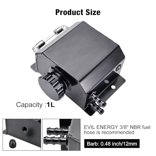 EVIL ENERGY Radiator Coolant Overflow Tank Aluminum, Universal Overflow Reservoir Tank, Upgraded Overflow Catch Can 1L Black by EVIL ENERGY - Used condition - Image 3