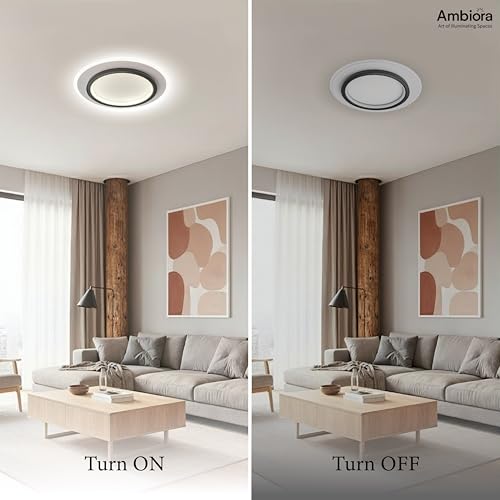 Image of LED Ceiling Light 50W - Black Round Panel, 3 Color Modes, Eye Protection, CRI ≥97, 20cm for Bedroom | Studyroom | Corridor