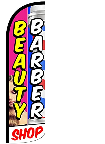 4 Less Co BEAUTY BARBER SHOP - Windless Swooper Flag Feather Banner Sign 3x11.5 ft Tall (Flag Only) pbq63