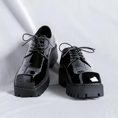 Men's Patent Leather Platform Oxfords Classic Square Toe Lace up Dress Shoes for Business Office Work2
