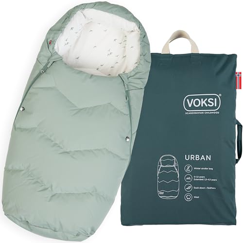 Image of Voksi Urban Stroller Footmuff, Natural Wool and Down, Superbly Padded & High Insulation, Extendable, Designed in Norway (Sea Green)
