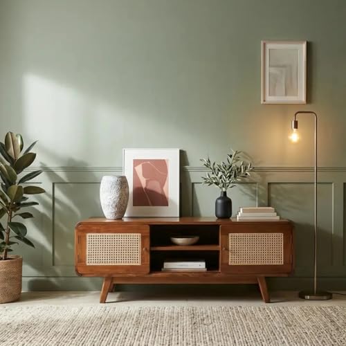 Image of THE WOODEN CITY Solid Sheesham Wood TV & Entertainment Unit for Living Room & Hotel Room and Office Furniture (Wood Finish 2)