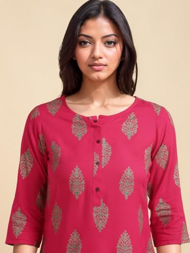 Image of rangita Women Rayon Straight Fit Knee Length Printed Straight Kurti | Kurta