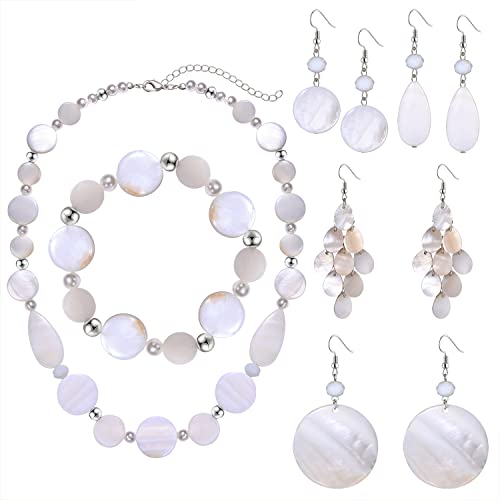 Jertocle Shell Necklace And Bracelet Earrings Set For Women Boho Shell Choker Necklace Bracelet Waterfall Seashell Dangle Earrings Summer Beach Jewelry (Beige) #TOP15