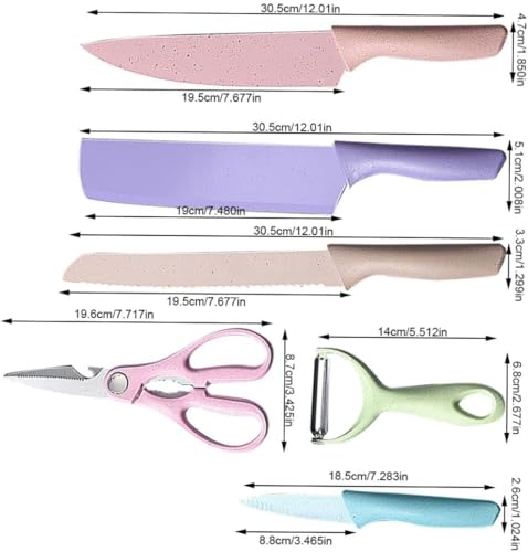 Image of VANDU Knife for Kitchen use, Kitchen Knife Sets, Professional Colorful Knives Set of 6 Pieces, Non-Stick Blades with High Carbon Stainless Steel, Chef Set (Multicolor) (1 Set)