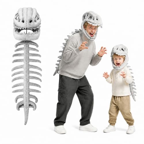 Auosxny Realistic Dinosaur Skeleton Costume Set Halloween Fun Skeleton Dinosaur Costume 3D Plush Dino-saur Skeletons Costume Set Stuffed Spines for Halloween and Everyday Wear(75cm)