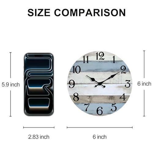 JoFomp 6 Inch Wooden Wall Clocks Battery Operated, Silent Wall Clock Non Ticking, Coastal Country Design Rustic Wall Clocks for Living Room Decor, Small Wall Clock for Bedroom Kitchen Bathroom - Image 2