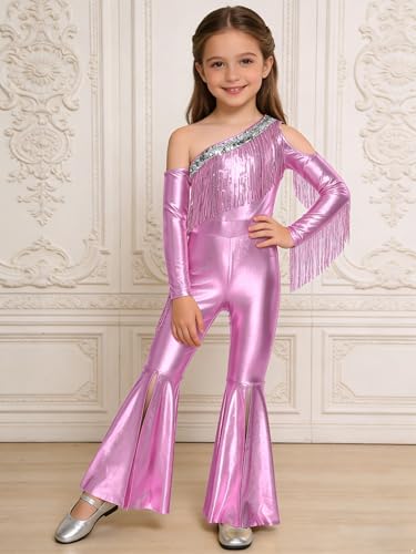 Combinaison para niña de 7-8 años con franja rosa y trajes de discoteca 2