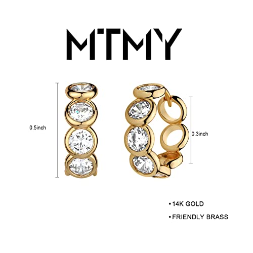 MTMY Huggie Hoop Earrings 14K Gold Plated Cubic Zirconia Dainty Simple Cute Beads Elegant CZ Circle Small Hoop Earring for Women Minimalist Handmade Hypoallergenic Jewelry4