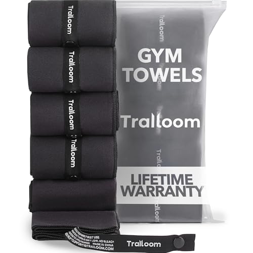 Trailoom Microfiber Workout Towels - Quick Dry, Highly Absorbing, Odor-Free, for Men & Women - Gym Sweat Sports Towel for Hot Yoga, Tennis, Running, Exercise, Working Out, Camping, Set of 5 Black