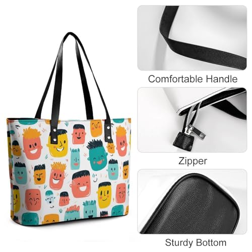 Cartoon Faces Collection Women's Leather Handbag Shoulder Bag Tote Purse Bags for Shopping Travel4