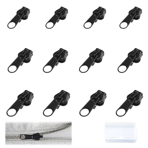 MHDUYEG Réparation Fermeture à Glissière Kit 12 Pack Zips Rechange Avec 1 Boîte Rangement, Tirette Amovible pour Fermeture à Glissière Curseur Rechange pour Fermeture à Glissière pour Vestes, Valises