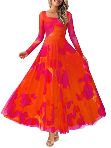 BTFBM Women Maxi Dress Fall 2025 Fashion Elegant Long Sleeve Square Neck Floral Print Party Club Wedding Guest Dresses