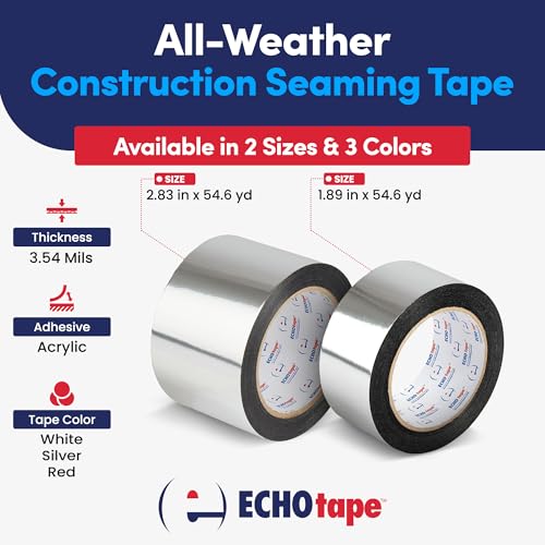 Image of ECHOtape PE-M4535 | All Weather Construction Seam Tape | Indoor-Outdoor Construction Tape | UV Resistant | House Wrap Seaming Tape | Vapor Barrier Tape | White | 1.89 in x 54.6 yds