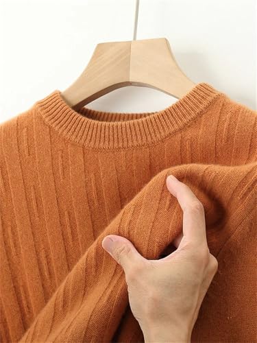 Men's Wool Sweater Round Neck Knitted Pullover Casual Texture Loose Warm Pullover4