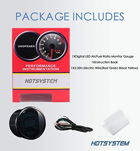 HOTSYSTEM Universal Electronic Air/Fuel Ratio Monitor Meter Gauge Blue Digital LED 2inches 52mm for Car Vehicle Automotive