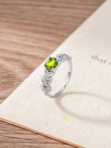 Celtic Knot Birthstone Ring 925 Sterling Silver Celtic Trinity Knot Wedding Promise Ring with 12 Months Heart Birthstone Irish Lucky Jewelry Gifts for Women Mom Her4