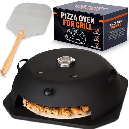 HeatGuard Pro Geras Pizza Oven for Grill - Grill Top Pizza Oven For Outdoor Camping - Pizza Stone, Pizza Peel Kit - Portable Backyard BBQ Pizzas Maker Charcoal, Pellet, Propane Gas Wood Attachment
