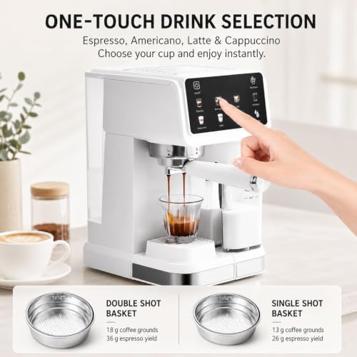 Cafetera automática de espresso para principiantes con depósito de leche integrado y vapor 7