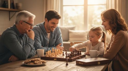 Image of 15 Inches Wooden Chess Board Set, Handcrafted Foldable Chess with Storage & Pieces, Birthday Gift, Travel Friendly Game for Teens & Adults