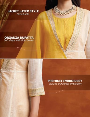 Image of Amazon Brand - Myx Women's Layered Kurta Set with Dupatta | Salwar Suit Set (Available in Plus Sizes)