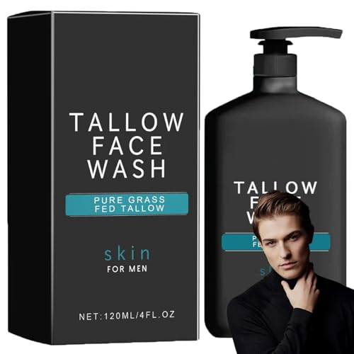 Crema hidratante de sebo para la cara, sebo bovino para las arrugas faciales, kit de cuidado de la piel para hombre, kit de cuidado facial para hombre, antiarrugas e hidratante para hombres (limpiador