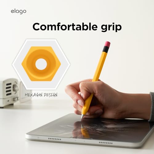 Image of elago Classic Pencil Case Compatible with Apple Pencil (USB-C), Perfect Grip, Protective Skin, Silicone Sleeve, Supports Magnetic Attachment [Yellow]
