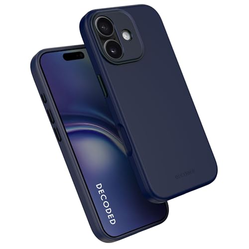 DECODED Coque pour iPhone 17, Silicone Liquide, Antimicrobien, Compatible avec MagSafe, Magnétique, Protection Caméra, Bouton Camera Control, Anti-Rayures, Bleu