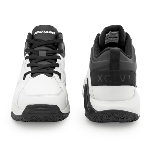 Image of Red Tape Men's Sneakers Black White Pu Round Toe Lace-Up Flexible Support