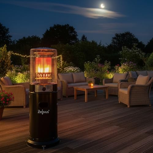 Zelsius Gas Heizstrahler „Zermatt“ | 11 kW | Ø 46 cm x 137 cm | Schwarz | Terrassenheizstrahler außen, Terrassenheizung, Outdoor Heizpilz, Gasheizpilz für Terrasse Balkon und Garten-2