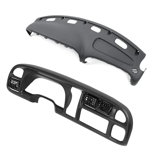 ALMULOO Dash Pad Cover Replacement & Dash Bezel w-Vent Compatible with 1998-2002 Dodge Ram 1500 2500 3500 Dark Gray - 2 Packages