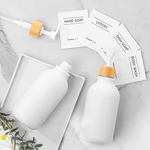 Mierting White Soap Dispenser, 2 Pack Bathroom Soap And Lotion Dispenser Set With Bamboo Pump, 16 Oz Plastic Hand And Dish Soap Dispensers Set For Bathroom & Kitchen, Refillable Liquid Soap Bottles #TOP3