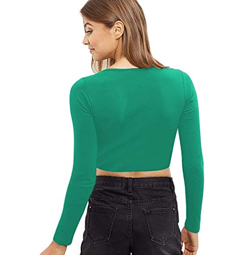 Image of THE BLAZZE 1128 Women's Cotton Basic Solid Crew Neck Slim Fit Full Sleeve Saree Readymade Saree Blouse Crop Top T-Shirt for Women
