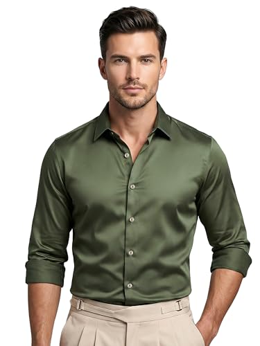 Image of BEYOUNG Regular Fit Formal Satin Shirt for Men | Full Sleeves | Men's Stylish Satin Silk Shirt | Formal Shirt | Buttondown Collar | Satin Solid Shirt for Men