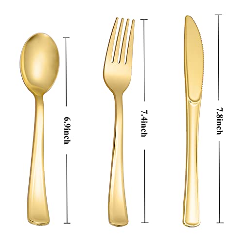 image for N9R 60PCS Gold Plastic Silverware - Gold Plastic Cutlery Set Disposabl