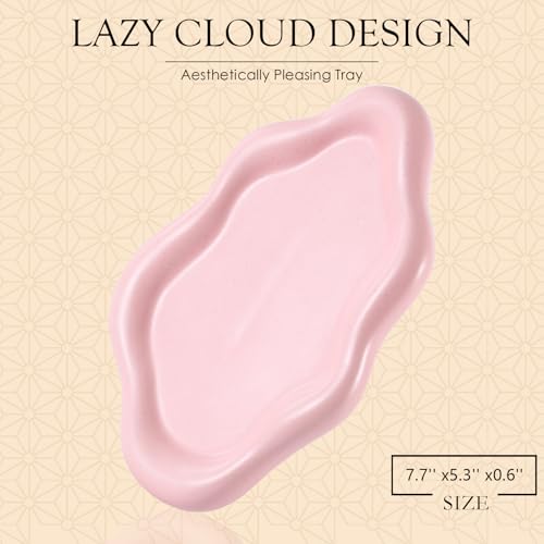 Image of CCINPPY Ceramic Jewelry Tray Trinket Dish, Decorative Cloud Vanity Key Tray for Women, Ring Holder Dish, Cute Jewelry Plate Bowl Room Decor Aesthetic, Pink, Medium