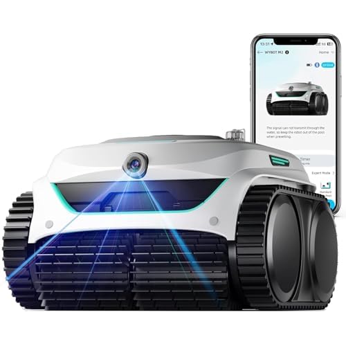 WYBOT C2 Vision Pool Robot Vacuum, Debris Detection with AI Camera, 8-in-1 Master Cleaning, Ultra-fine Filtration, Powerful Suction, for Above&Inground Pool up to 2152 Sq.ft, White Green