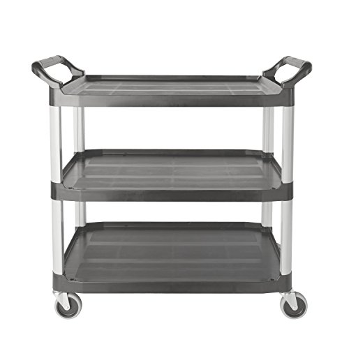 Image of Rubbermaid Commercial Products Heavy Duty 3-Shelf Rolling Service /Utility /Push Cart, 300 lbs. Capacity, Gray, for Foodservice /Restaurant /Cleaning (FG409100GRAY)