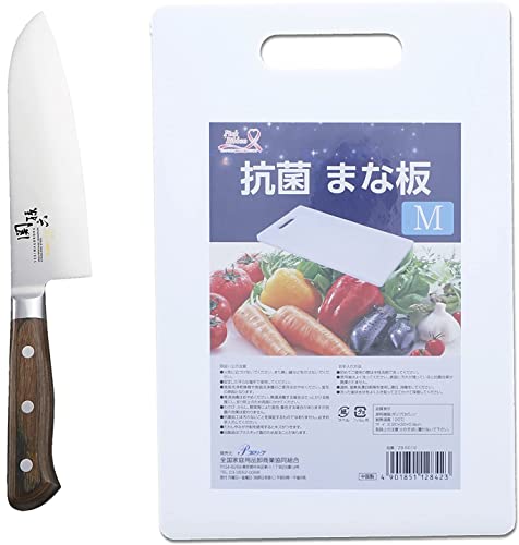貝印 KAI 三徳包丁 関孫六 くじゃく 165mm 抗菌 まな板 M プラスチック 白 2点セット
