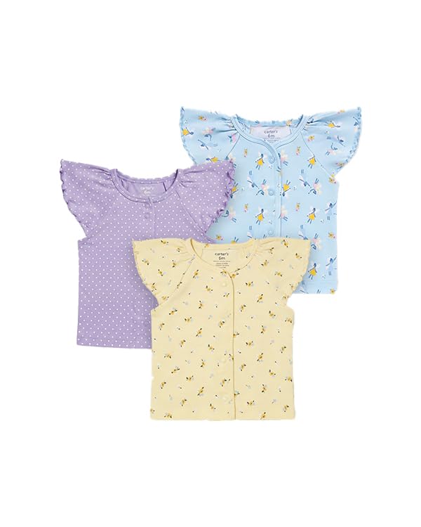 Image of Carter's Baby Girl 3-Pack Cotton Crew Neck T-Shirt with Assorted Prints