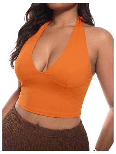 SOLY HUX Women's Plus Size Sexy Halter Deep V Neck Tank Top