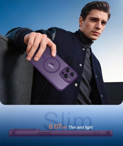 Image of FNTCASE for iPhone 14-Pro Case Purple: Translucent Compatible with MagSafe | With Screen Protector, Magnetic Camera Protection Slim Protective, 14FT Military Grade Drop Tested, Matte Shockproof Cover
