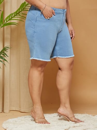 Image of Miss Chase A+ Women's High Rise Clean Regular Stretchable Denim Shorts
