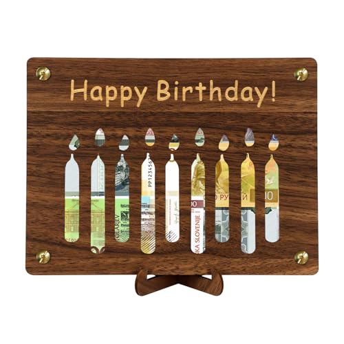 Tarjetas de regalo de cumpleaños de madera, divertido regalo creativo de dinero, decoración de cumpleaños, tarjeta de felicitación de feliz cumpleaños, regalo creativo de doble uso (vela)