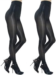 GOCBOBO 2 Pairs Women's Oil Shiny Tights Gloss Pantyhose High Waist Control Top Sheer Silk Stockings 8D