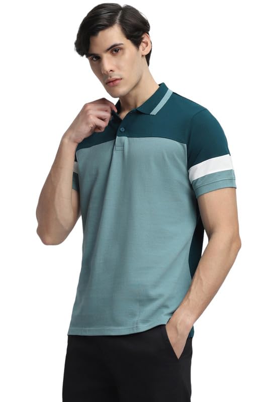 Image of Dennis Lingo Men's Navy Cotton Polo Neck Tshirt, Slim Fit Half Sleeve